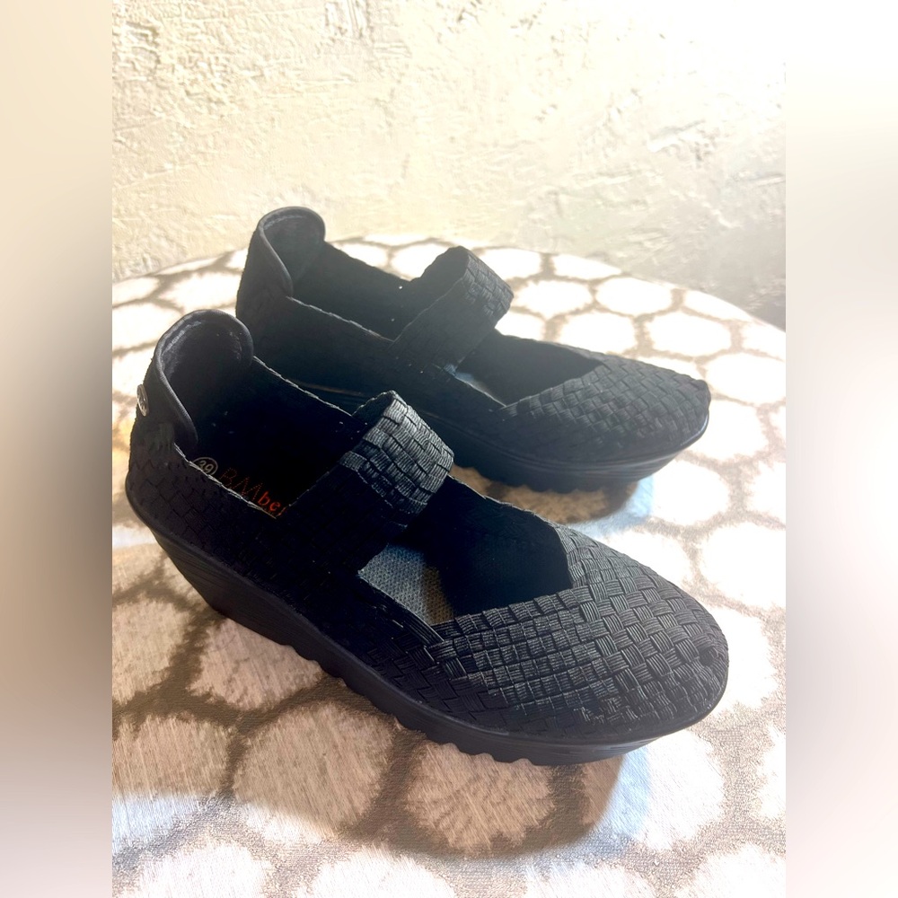 Bernie Mev Black Woven Wedge Shoes